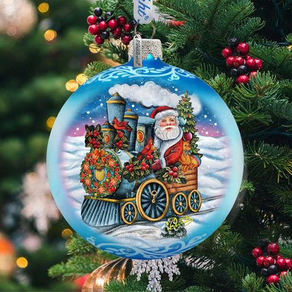 Santa Express Glass Ornament Limited Edition by G. DeBrekht - Christmas Santa Snowman Decor - 73901-2