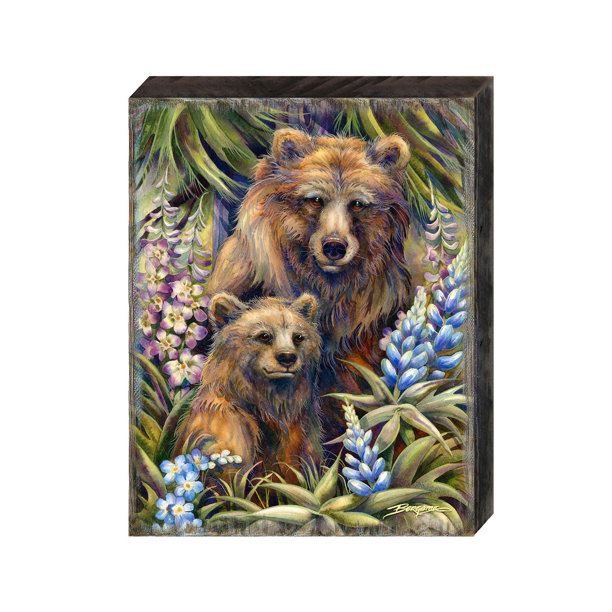 Grin & Bear it Grizzly Mother & Cub Wooden Wall Art by J. Bergsma - Nature Wildlife Decor - 85922947B-JB-4