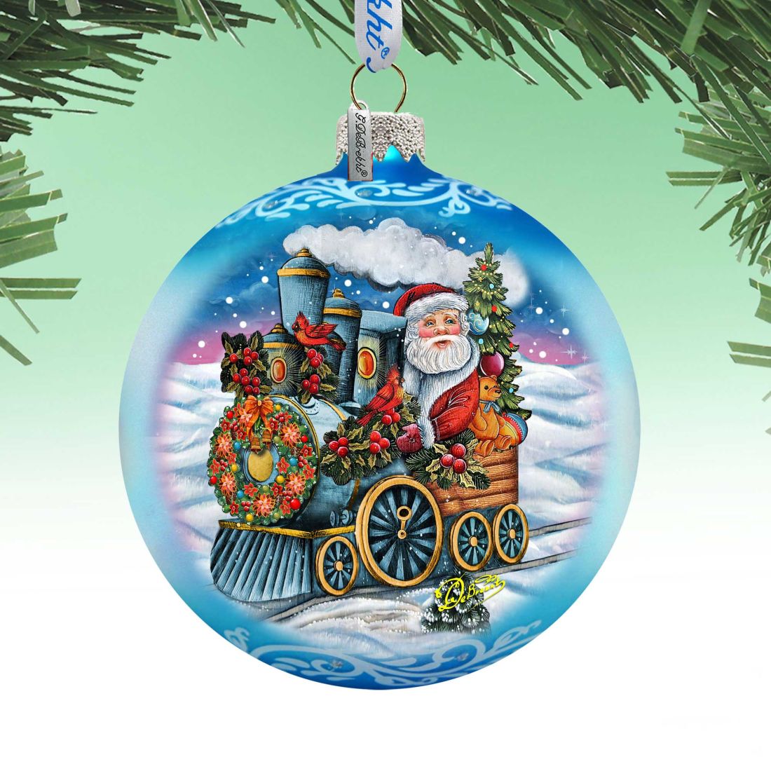 Santa Express Glass Ornament Limited Edition by G. DeBrekht - Christmas Santa Snowman Decor - 73901-1