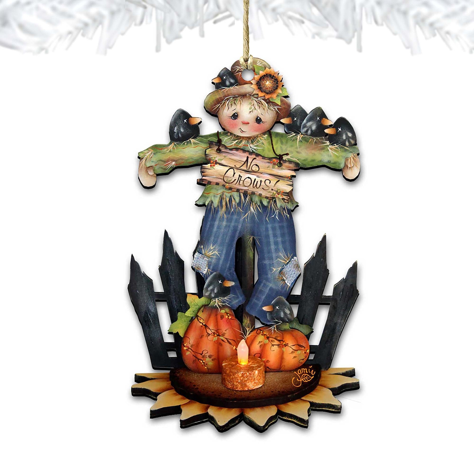 No Crows Scarecrow Wooden Ornaments Halloween by Jamie Mills-Price - Thanksgiving Halloween Decor - 8457404-4