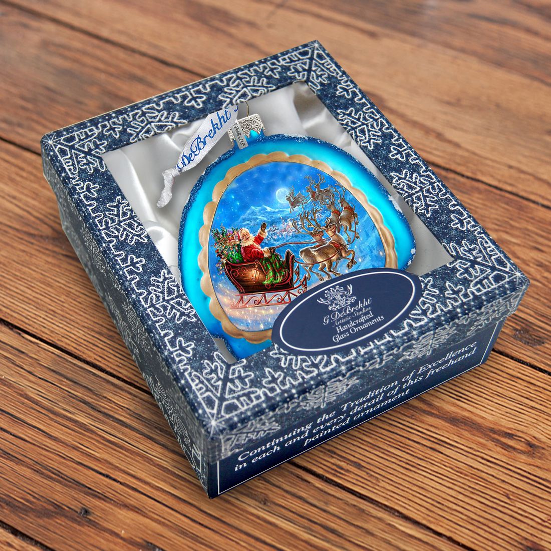 Up-Up and Away Glass Ornament by G. DeBrekht - Christmas Santa Snowman Decor - 756-014-3