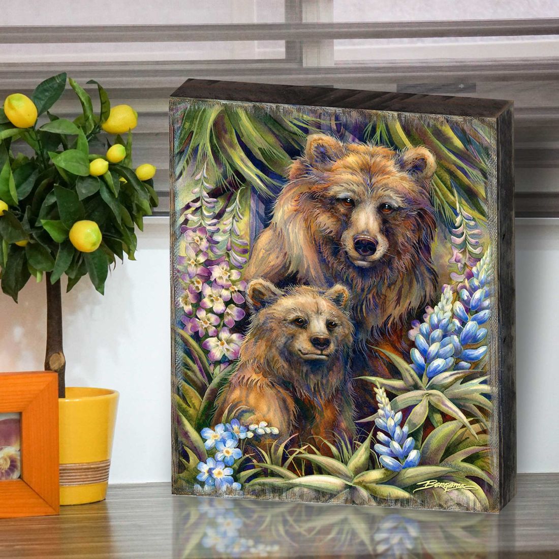 Grin & Bear it Grizzly Mother & Cub Wooden Wall Art by J. Bergsma - Nature Wildlife Decor - 85922947B-JB-0