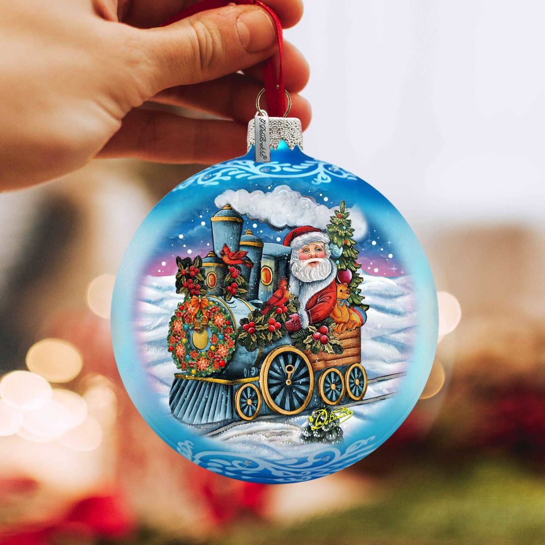 Santa Express Glass Ornament Limited Edition by G. DeBrekht - Christmas Santa Snowman Decor - 73901-3