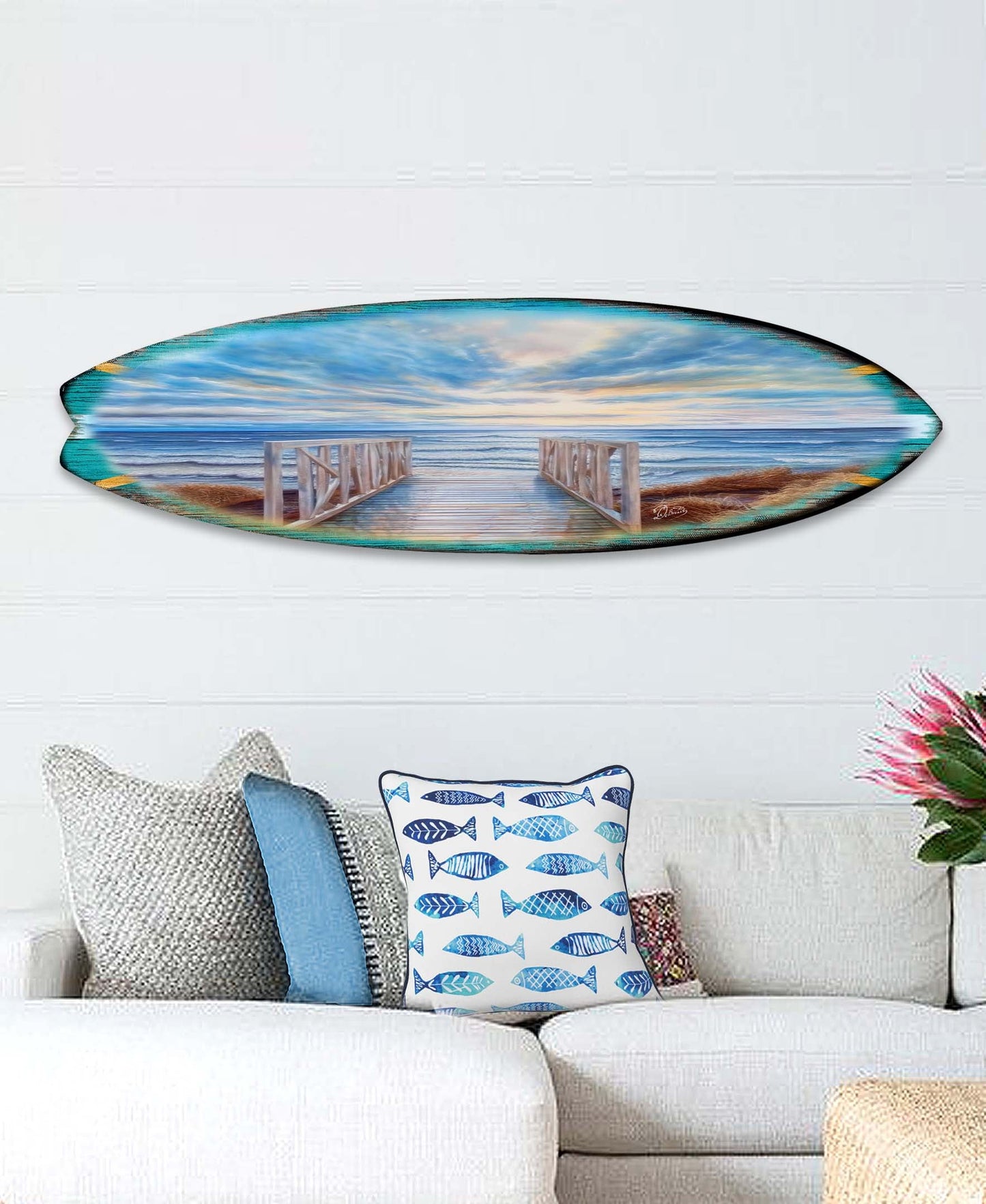Wooden Pier Surfboard Coastal Wall Art by G. DeBrekht - Coastal Holiday Decor - 8490116HS-0