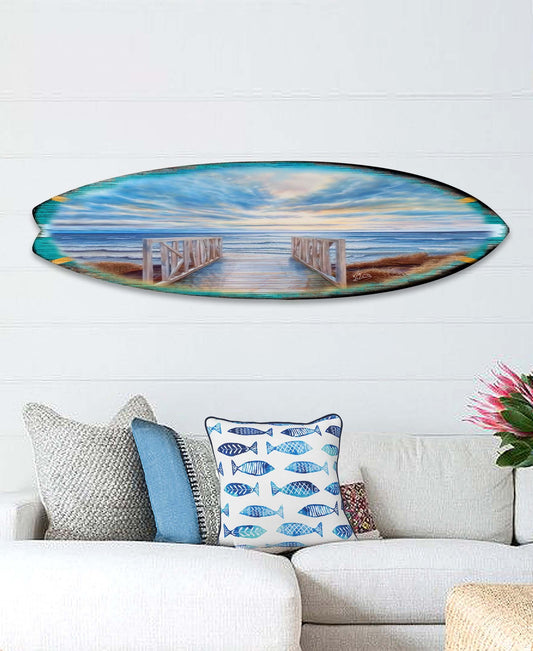 Wooden Pier Surfboard Coastal Wall Art by G. DeBrekht - Coastal Holiday Decor - 8490116HS-0