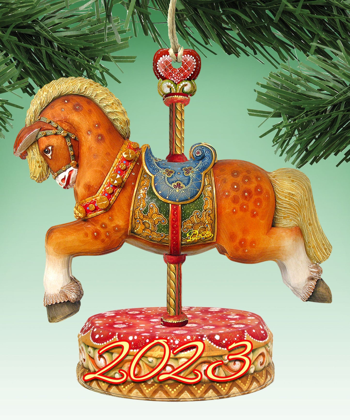 2023 Dated Carousel Horse Wooden Ornaments by G DeBrekht - Carousel Holiday Decor - 8114041-1-D23-0
