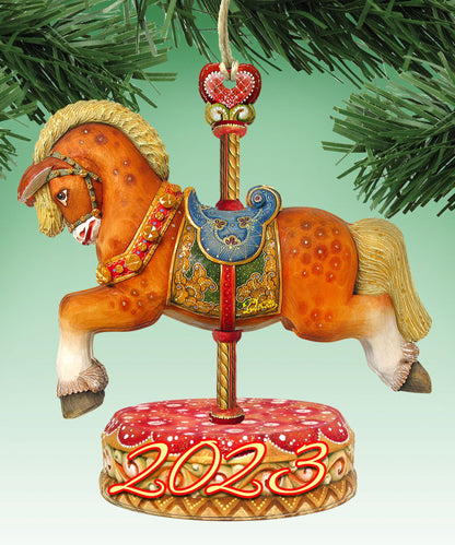 2023 Dated Carousel Horse Wooden Ornaments by G DeBrekht - Carousel Holiday Decor - 8114041-1-D23-0