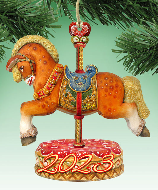 2023 Dated Carousel Horse Wooden Ornaments by G DeBrekht - Carousel Holiday Decor - 8114041-1-D23-0