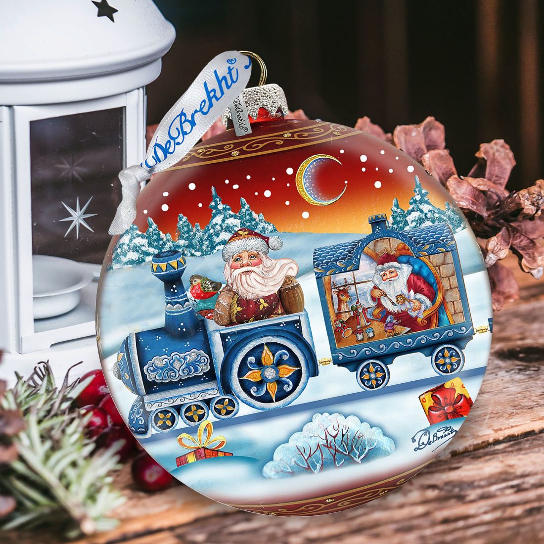 Express Train Ball Red Glass Ornament Limited Edition by G. DeBrekht - Christmas Santa Snowman Decor - 73873R-2