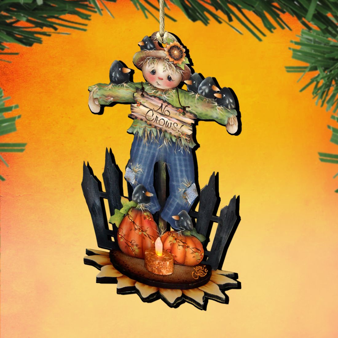 No Crows Scarecrow Wooden Ornaments Halloween by Jamie Mills-Price - Thanksgiving Halloween Decor - 8457404-0