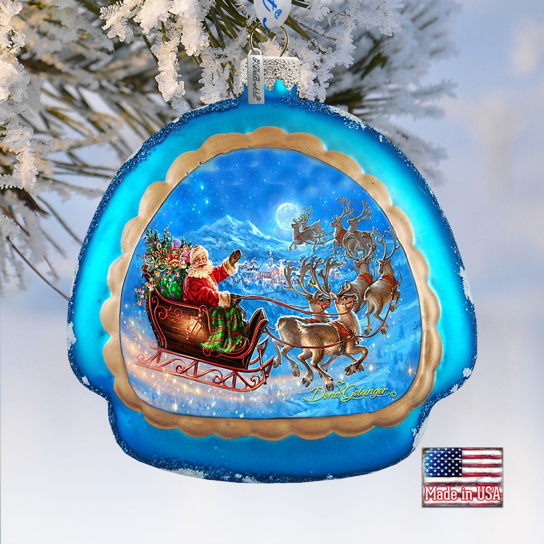 Up-Up and Away Glass Ornament by G. DeBrekht - Christmas Santa Snowman Decor - 756-014-1