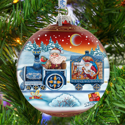Express Train Ball Red Glass Ornament Limited Edition by G. DeBrekht - Christmas Santa Snowman Decor - 73873R-3