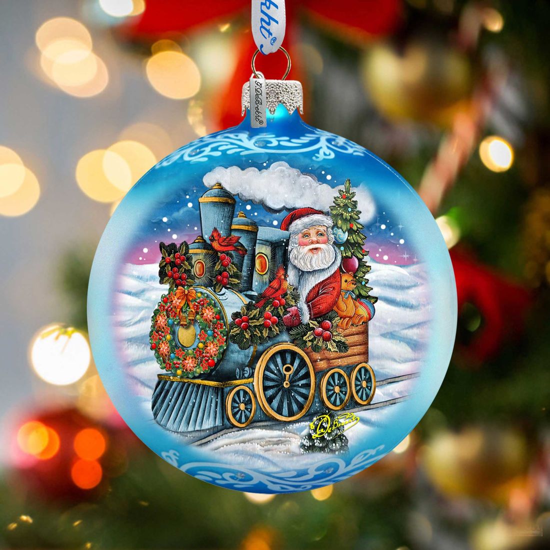 Santa Express Glass Ornament Limited Edition by G. DeBrekht - Christmas Santa Snowman Decor - 73901-0