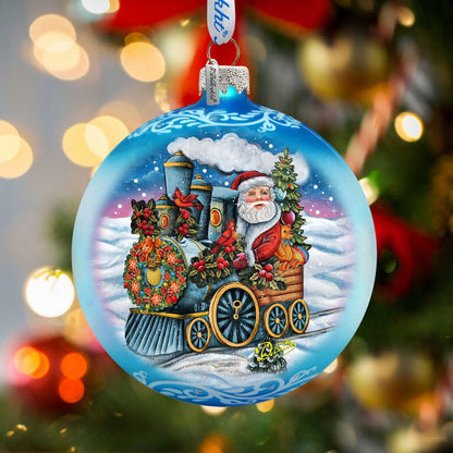 Santa Express Glass Ornament Limited Edition by G. DeBrekht - Christmas Santa Snowman Decor - 73901-0