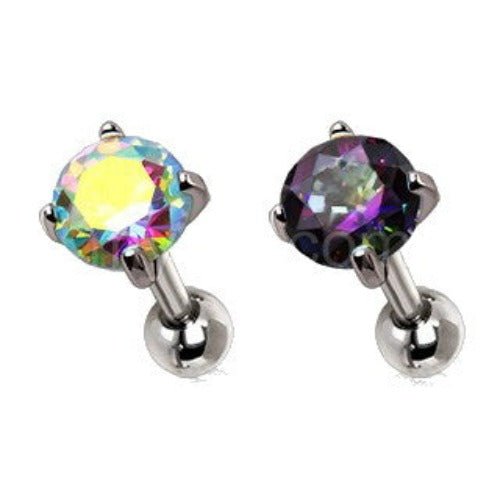 316L Stainless Steel Prong Set Iridescent Cubic Cartilage Earring-1