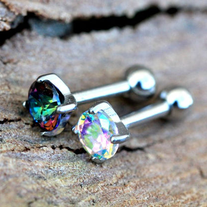 316L Stainless Steel Prong Set Iridescent Cubic Cartilage Earring-0