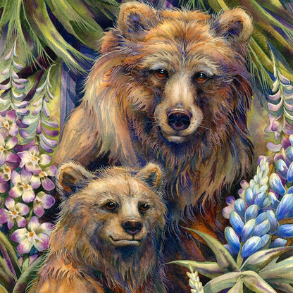 Grin & Bear it Grizzly Mother & Cub Wooden Wall Art by J. Bergsma - Nature Wildlife Decor - 85922947B-JB-1