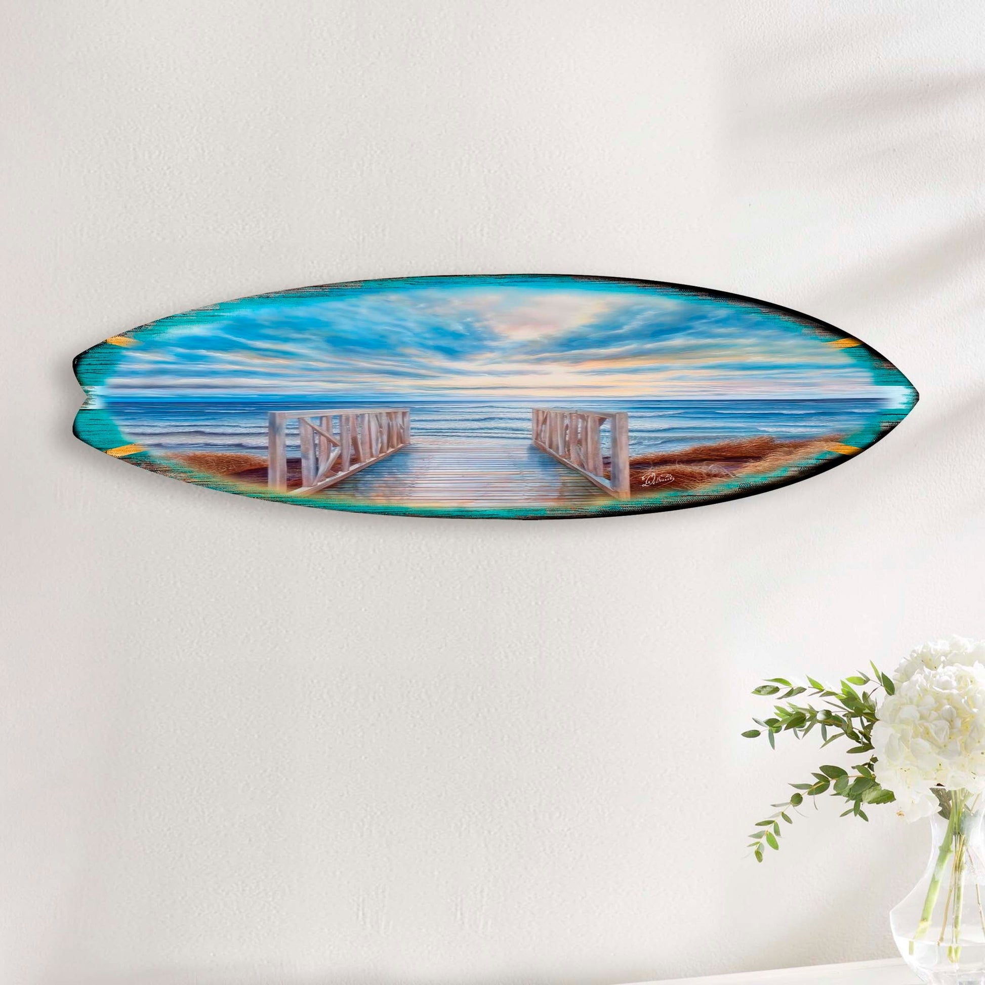 Wooden Pier Surfboard Coastal Wall Art by G. DeBrekht - Coastal Holiday Decor - 8490116HS-2