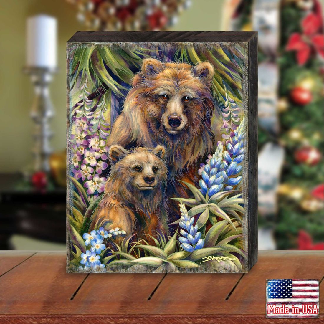 Grin & Bear it Grizzly Mother & Cub Wooden Wall Art by J. Bergsma - Nature Wildlife Decor - 85922947B-JB-2
