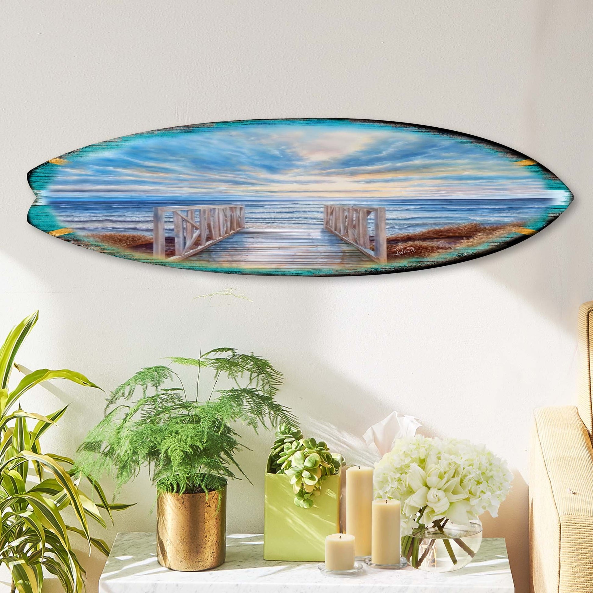 Wooden Pier Surfboard Coastal Wall Art by G. DeBrekht - Coastal Holiday Decor - 8490116HS-1