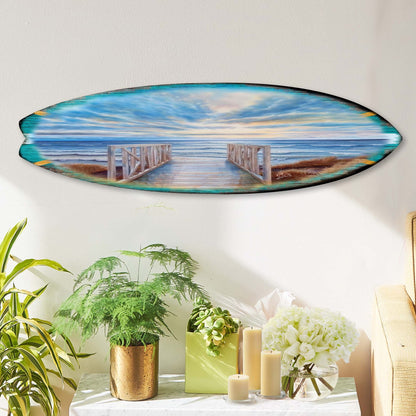 Wooden Pier Surfboard Coastal Wall Art by G. DeBrekht - Coastal Holiday Decor - 8490116HS-1